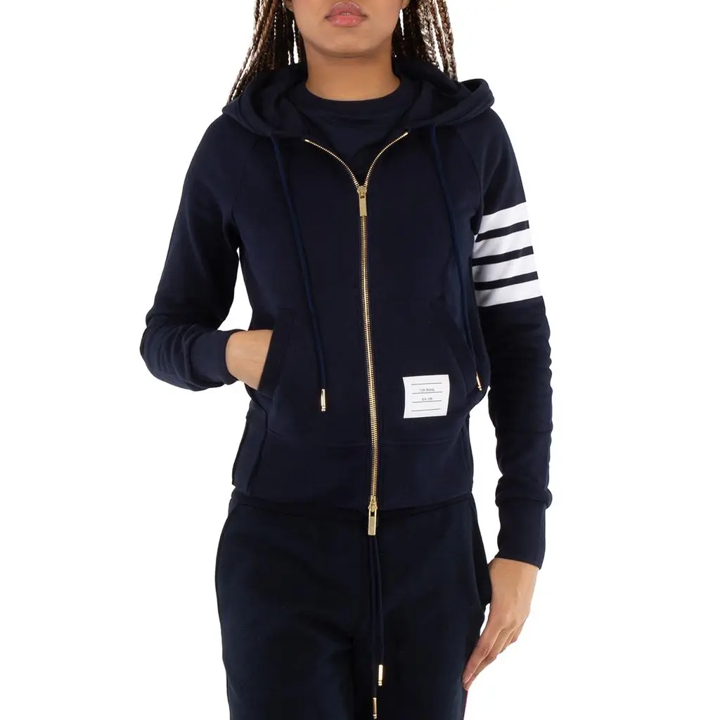 Thom Browne Open Box - Thom Browne Navy 4-Bar Loopback Full Zip Hoodie