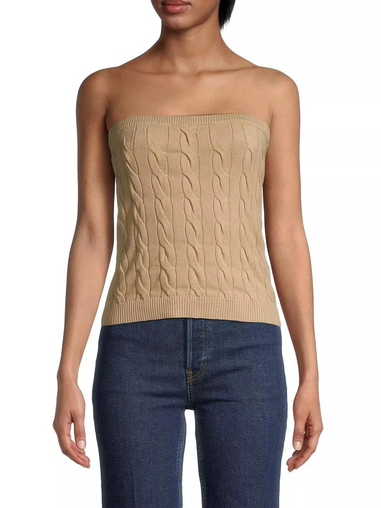 Minnie Rose Cotton Cable-Knit Strapless Top 3