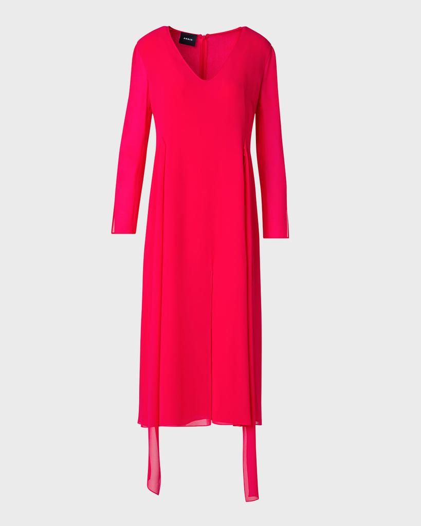 Akris Waist-Tie Long-Sleeve Slit-Hem Chiffon Midi Dress