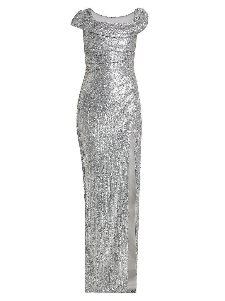 Pamella Roland Sequined Draped Column Gown 1