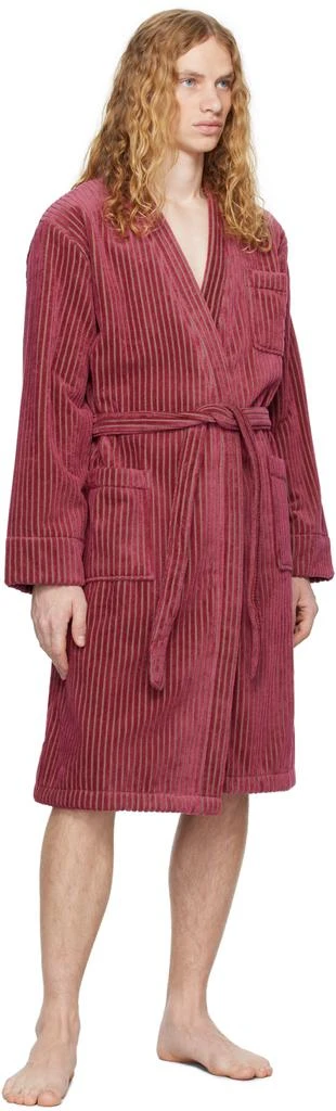 OAS Burgundy Striped Velour Bathrobe 4