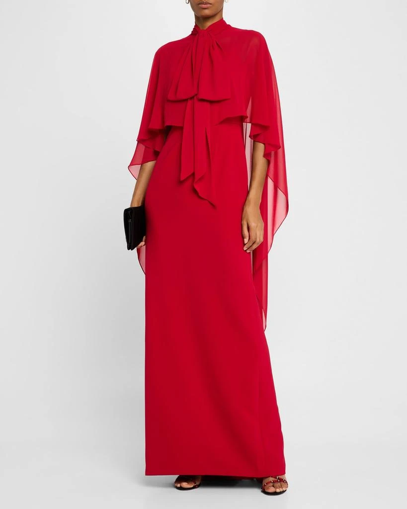 Teri Jon Draped Tie-Neck Cape Column Gown 2
