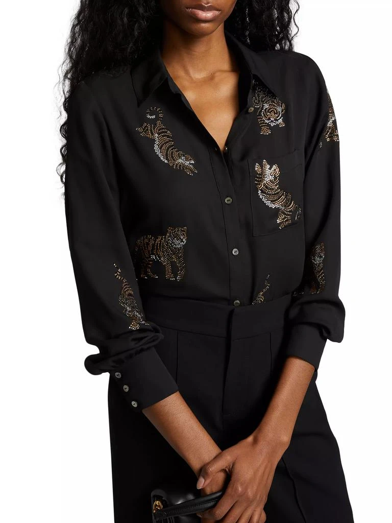 Cinq à Sept Blanche Rhinestone Tiger Button-Front Top 6