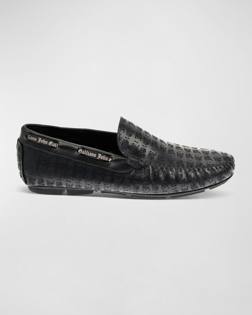 John Galliano Paris Men's Monogram Leather Drivers