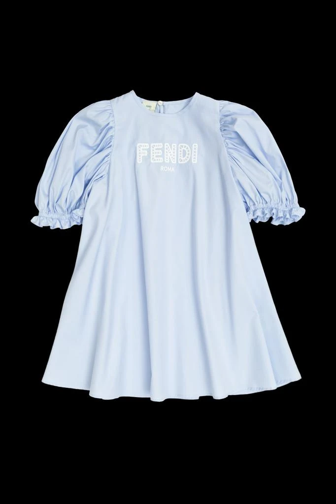 Fendi Girls Cotton Logo Dress in Blue 10 Yrs