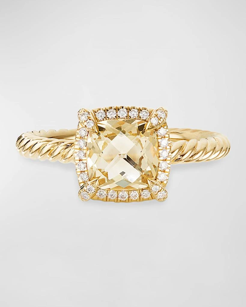 David Yurman Petite Chatelaine Pave Bezel Ring in 18K Gold with Blue Topaz 4