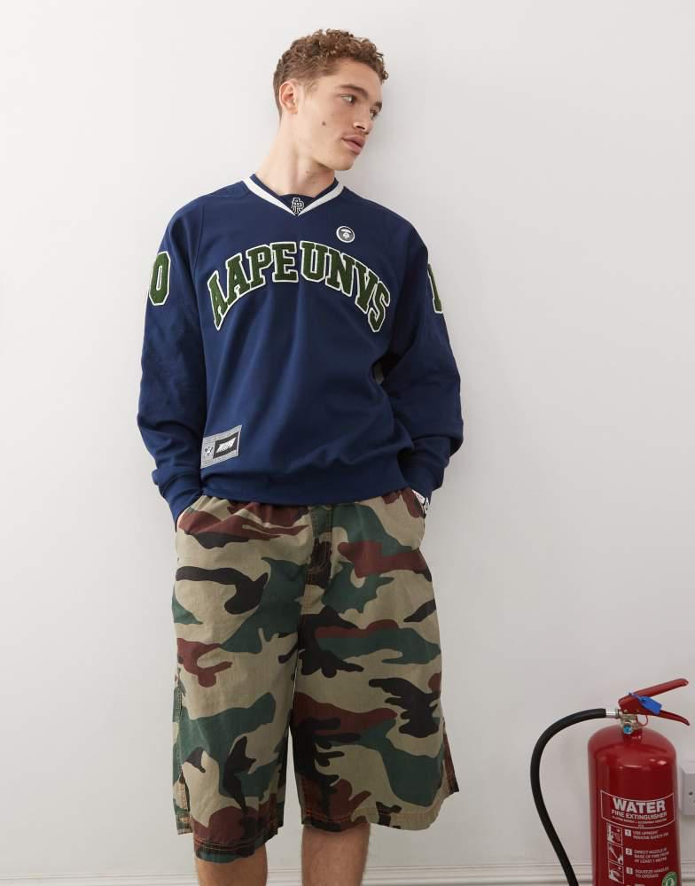 AAPE Aape By A Bathing Ape logo college sweatshirt in navy