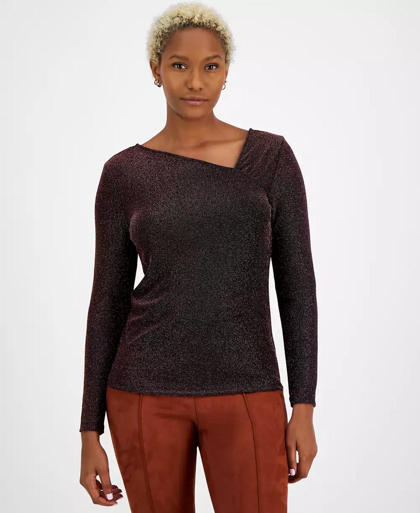 Bar III Women's Metallic Asymmetric Top, Created for Macy's