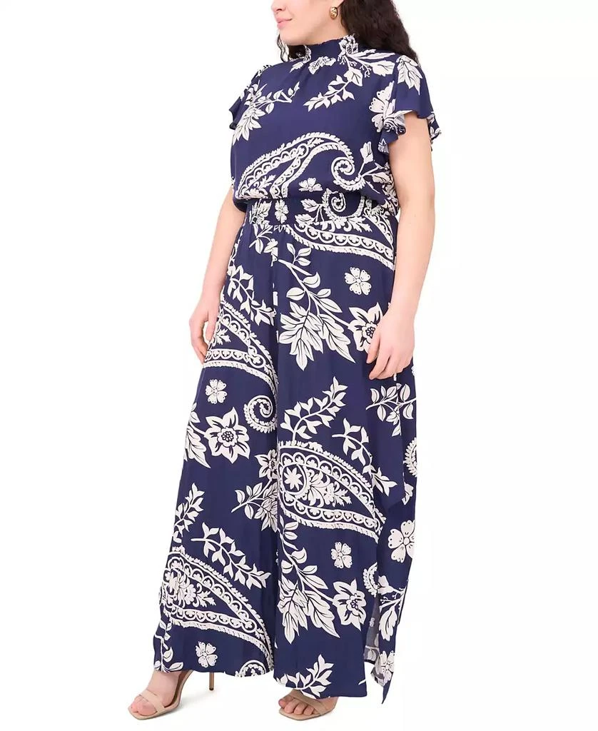 MSK Plus Size Printed Mock-Neck Short-Sleeve Jumpsuit 4