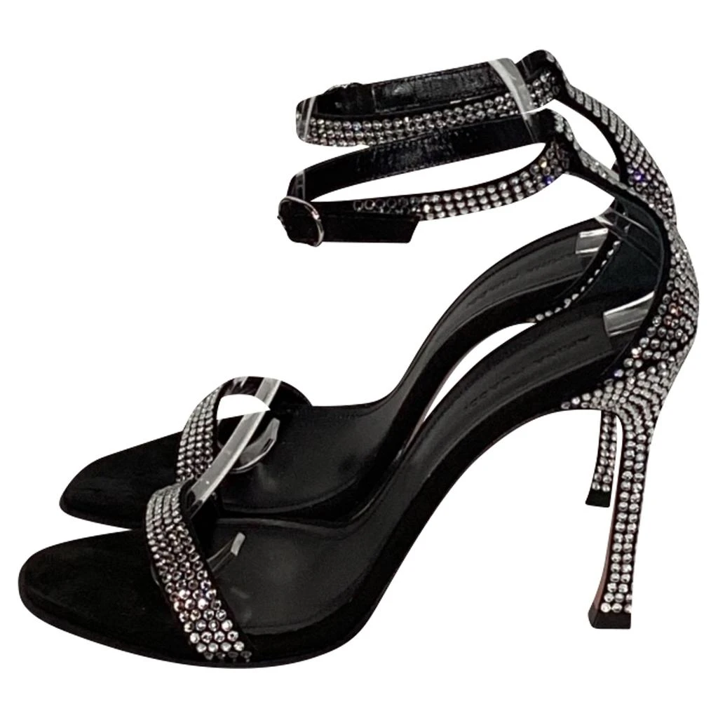 Amina Muaddi Kim Embellished Sandal Heels in Black Suede 4