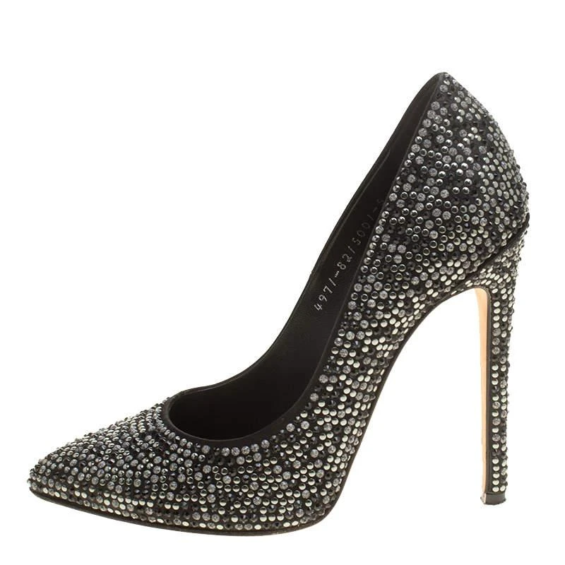 Gina Gina Black Satin Anais Crystal Embellished Pumps Size 38 2