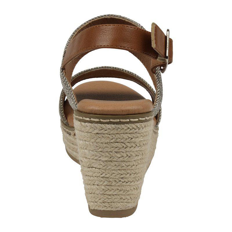 GC SHOES Ellis Pewter Metallic Double Band Slingback Espadrille Wedge Sandals