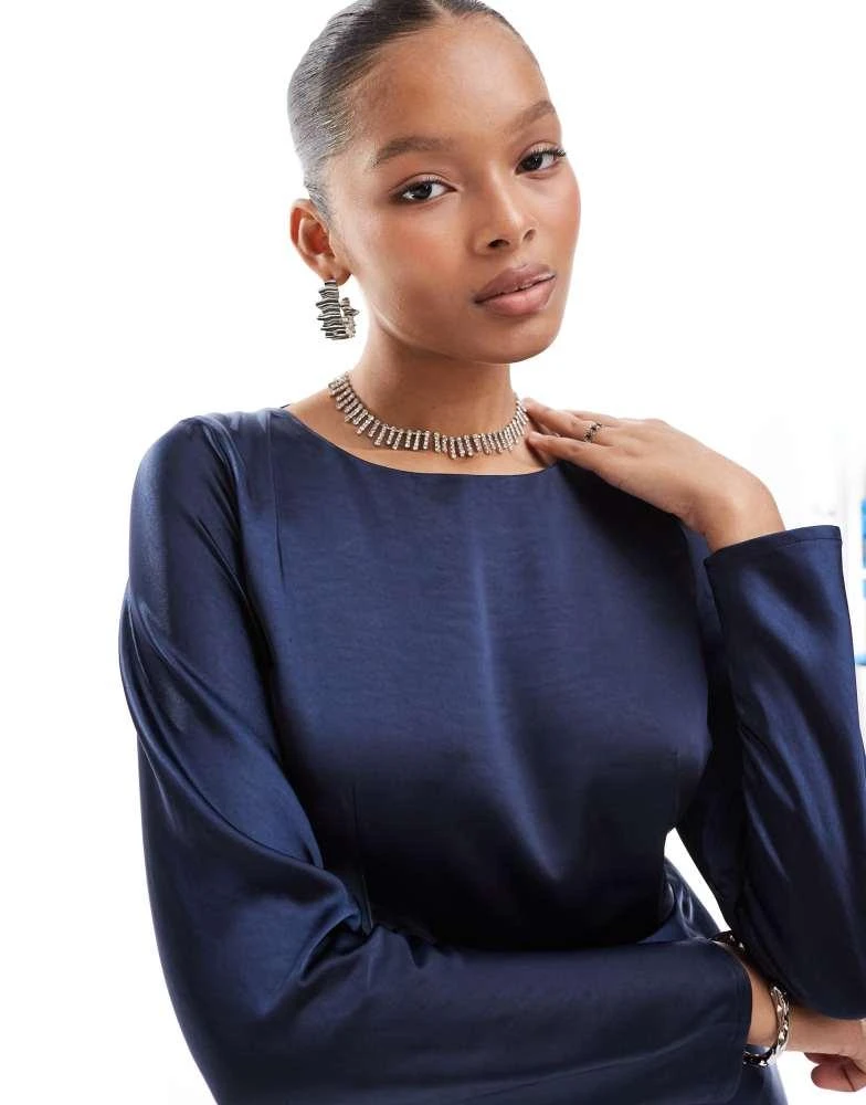 Six Stories Bridesmaids long sleeve cowl back satin maxi dress in navy  On  Sale Now with Up to 45% Off | Discover Exclusive Deals & Savings at  BeyondStyle  Authentic Six