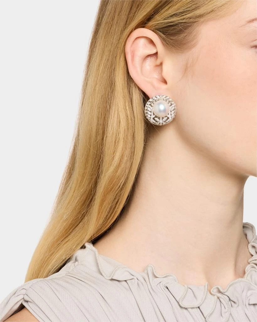 BELPEARL 18K White Gold Diamond Cultured Pearl Earring, Single 2