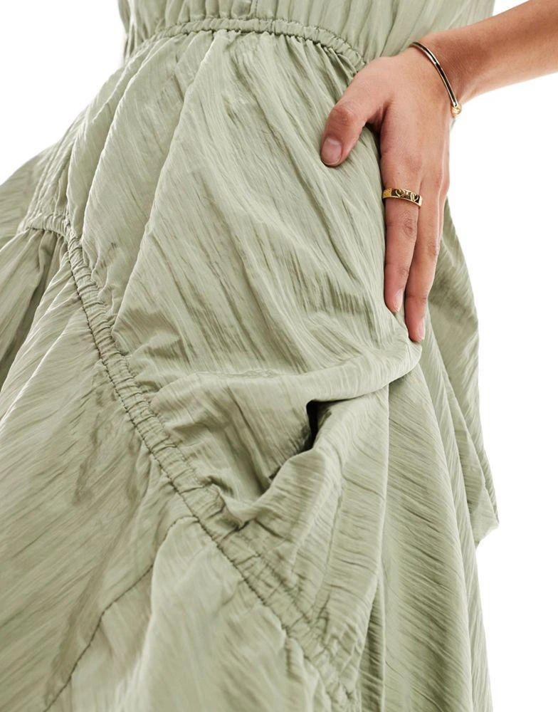 ASOS ASOS DESIGN mini dress with high low skirt elasticated in khaki crinkle 2