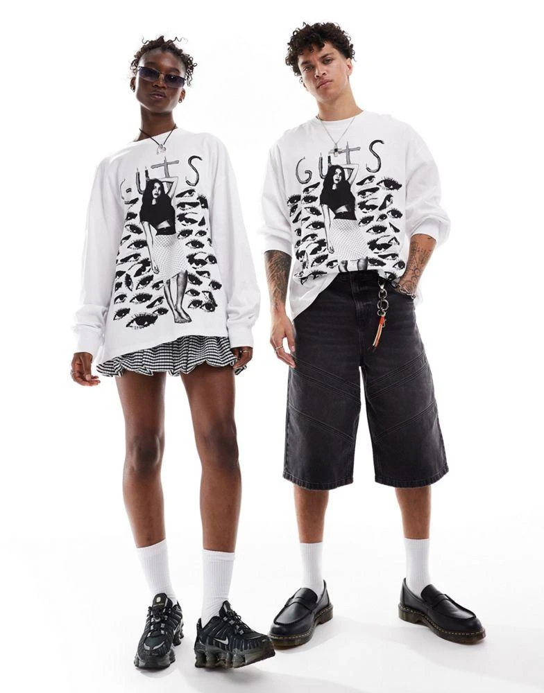 COLLUSION COLLUSION Unisex license festival oversize Olivia Rodrigo long sleeve t-shirt in white 2