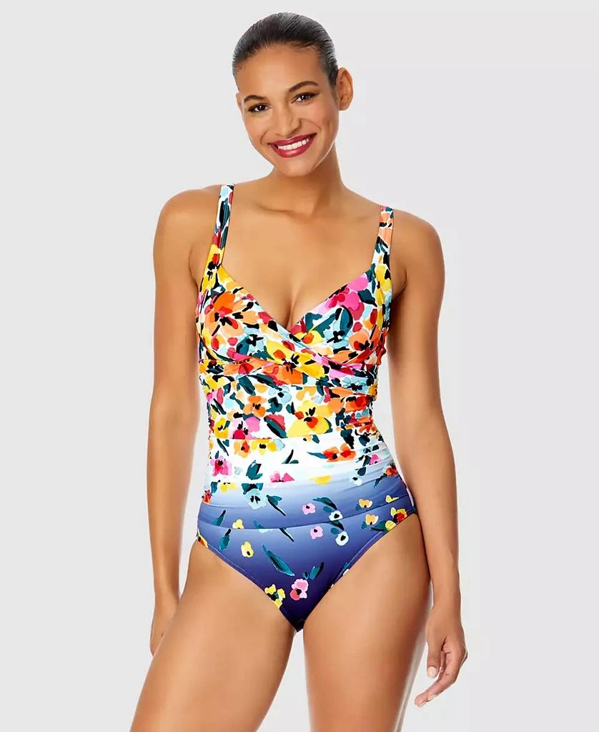 Anne Cole Women's Floral-Print Draped Underwire One-Piece Swimsuit 1