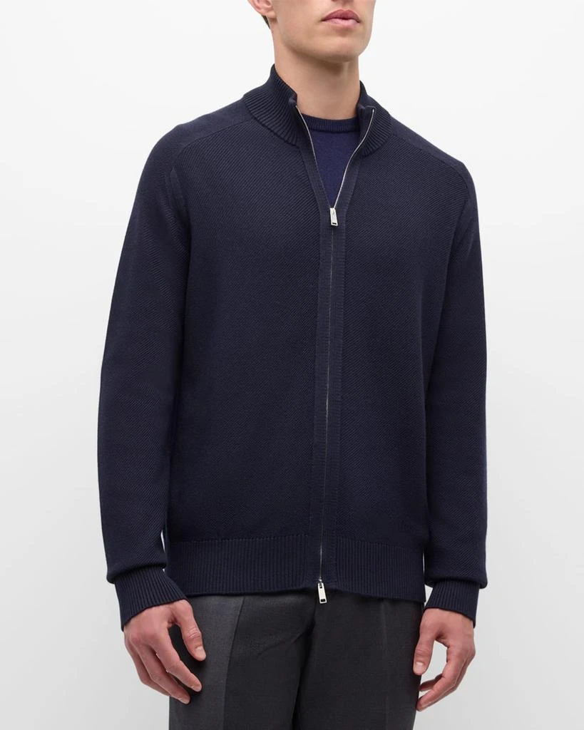 Zegna Men's Melange Oasi Cashmere and Silk Full-Zip Sweater 4