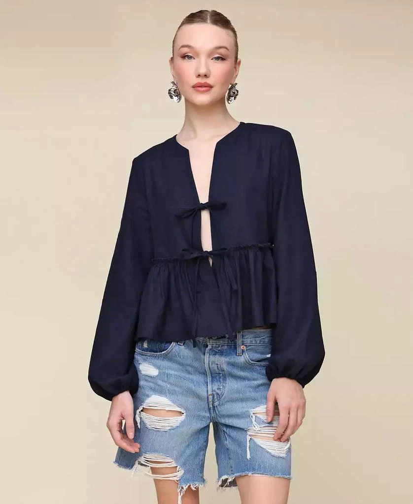 Avec Les Filles Women's Linen-Blend Tie-Front Blouse 1
