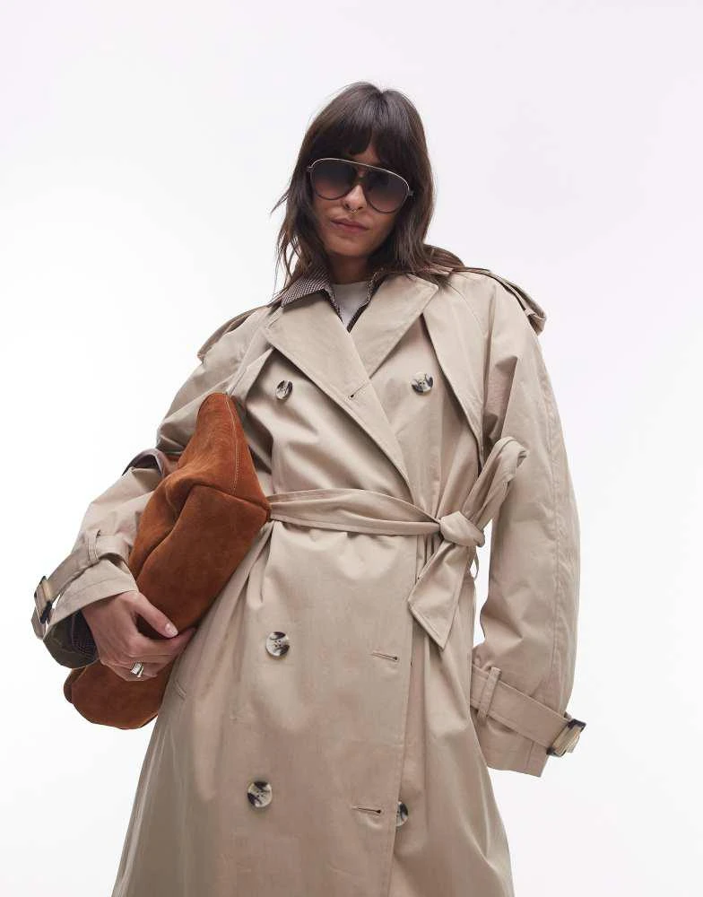 Topshop Topshop longline oversized trench coat in stone 2
