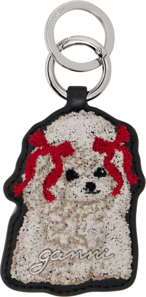 Ganni Black 
White Joy Dog Bow Keychain