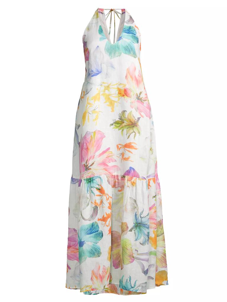 120% Lino Linen Floral Halter Maxi Dress