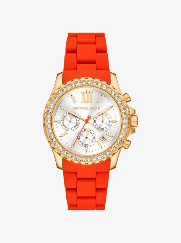 Michael Kors Oversized Everest Pavé Gold-Tone and Silicone Watch 1