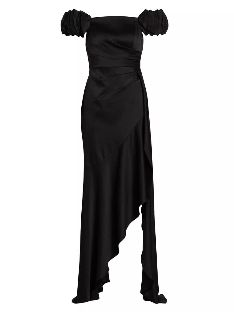 Teri Jon Satin Draped Off-The-Shoulder Gown 1