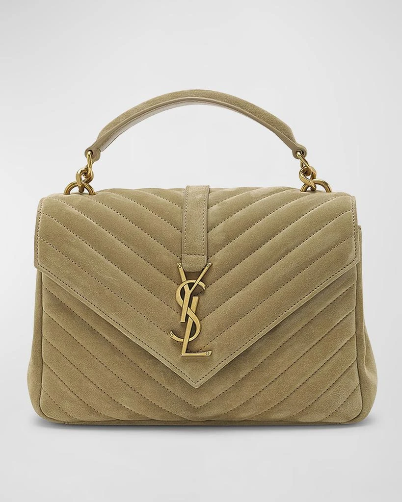 Yves Saint Laurent College Medium Flap YSL Shoulder Bag in Quilted Suede 1