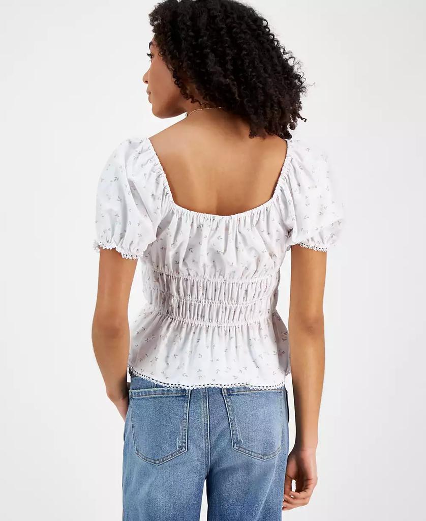 Celebrity Pink Juniors' Ruched Floral Puff-Sleeve Top