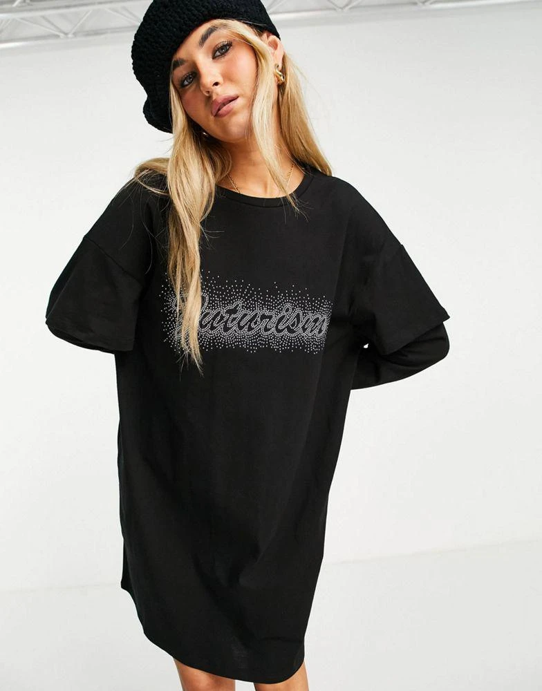 Urban Revivo Urban Revivo slogan t-shirt mini dress in black 1
