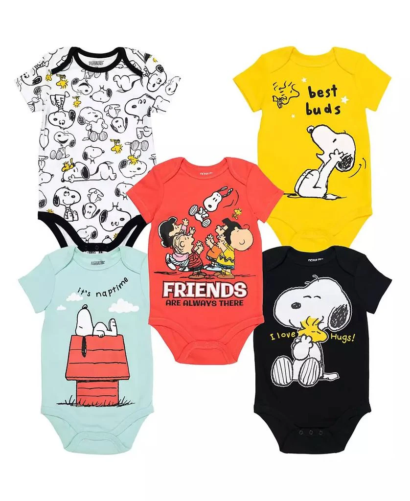 Peanuts Snoopy Charlie Brown Boys 5 Pack Bodysuits Multi Infant