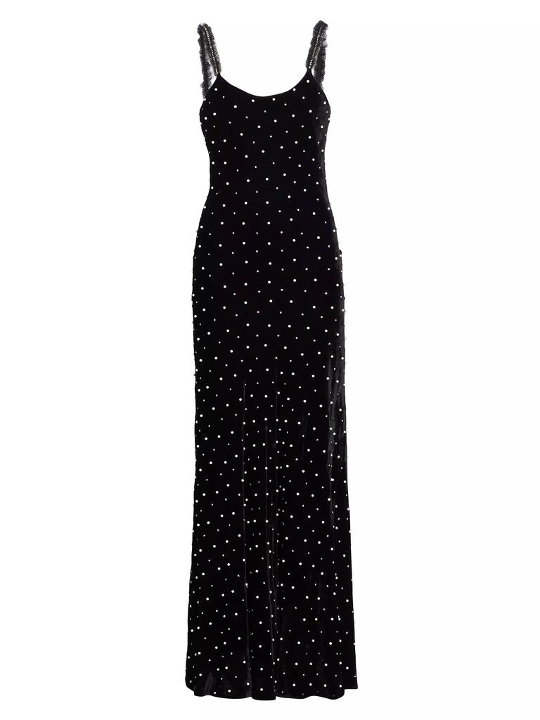 LoveShackFancy Aspen Rhinestone & Imitation Pearl Velvet Maxi Dress