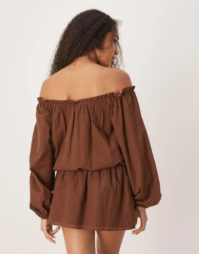 ASOS DESIGN cotton boho bardot mini dress in chocolate – On Sale Now with  Up to 10% Off