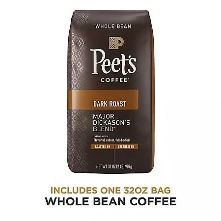 Peet's Coffee Peet's Coffee Dark Roast Whole Bean, Major Dickason's Blend, 32 oz. 2