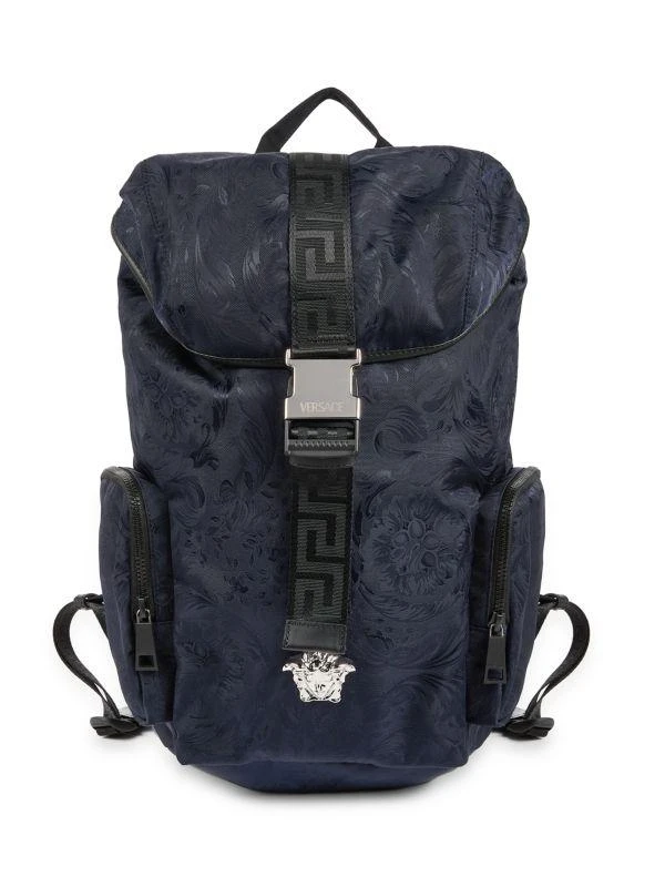 Versace Brocade Leather-Trim Logo Backpack 1