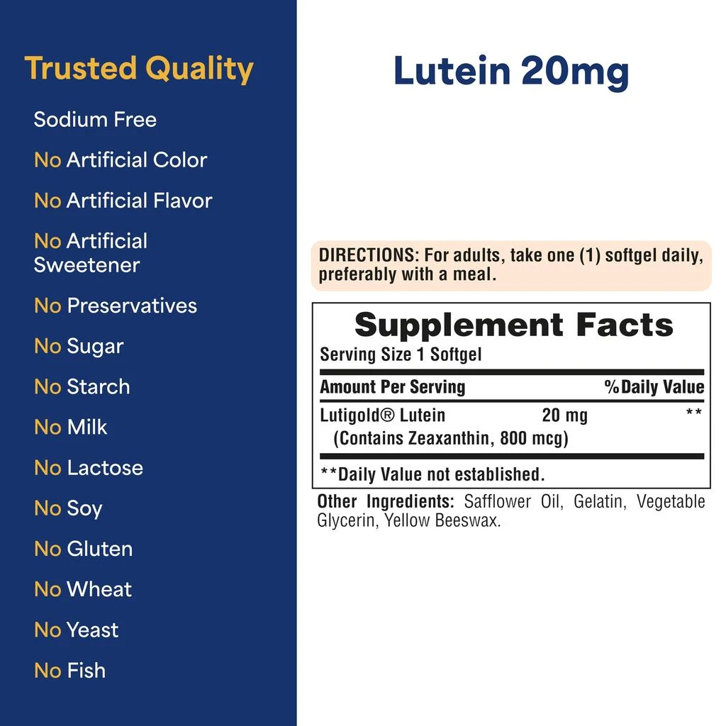 Puritan
s Pride Puritan
s Pride Premium Lutigold Lutein Carotenoid 20mg with Zeaxanthin for Men and Women, Dietary Supplement for Eye Health Support, 8 Month Supply, 120 Easy-to-Swallow Softgels, 2 Pack 6