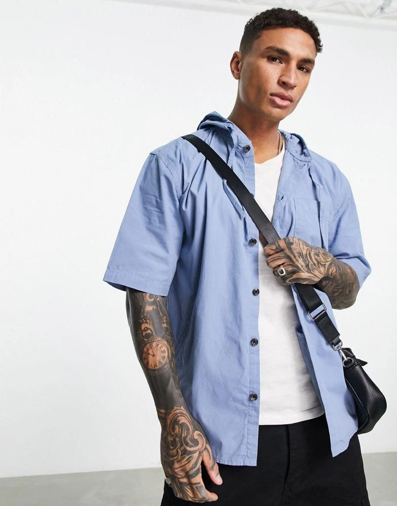 Topman Topman oversized short sleeve hooded shirt in blue 1