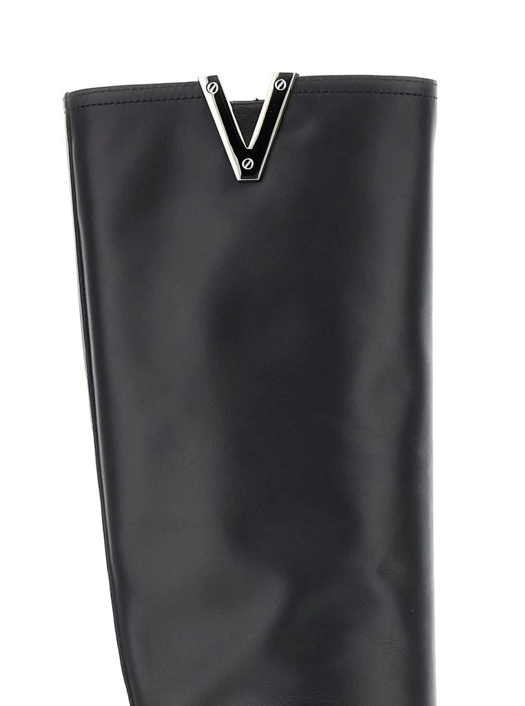 Via Roma 15 Black V-detailed Knee Boots In Leather Woman 2
