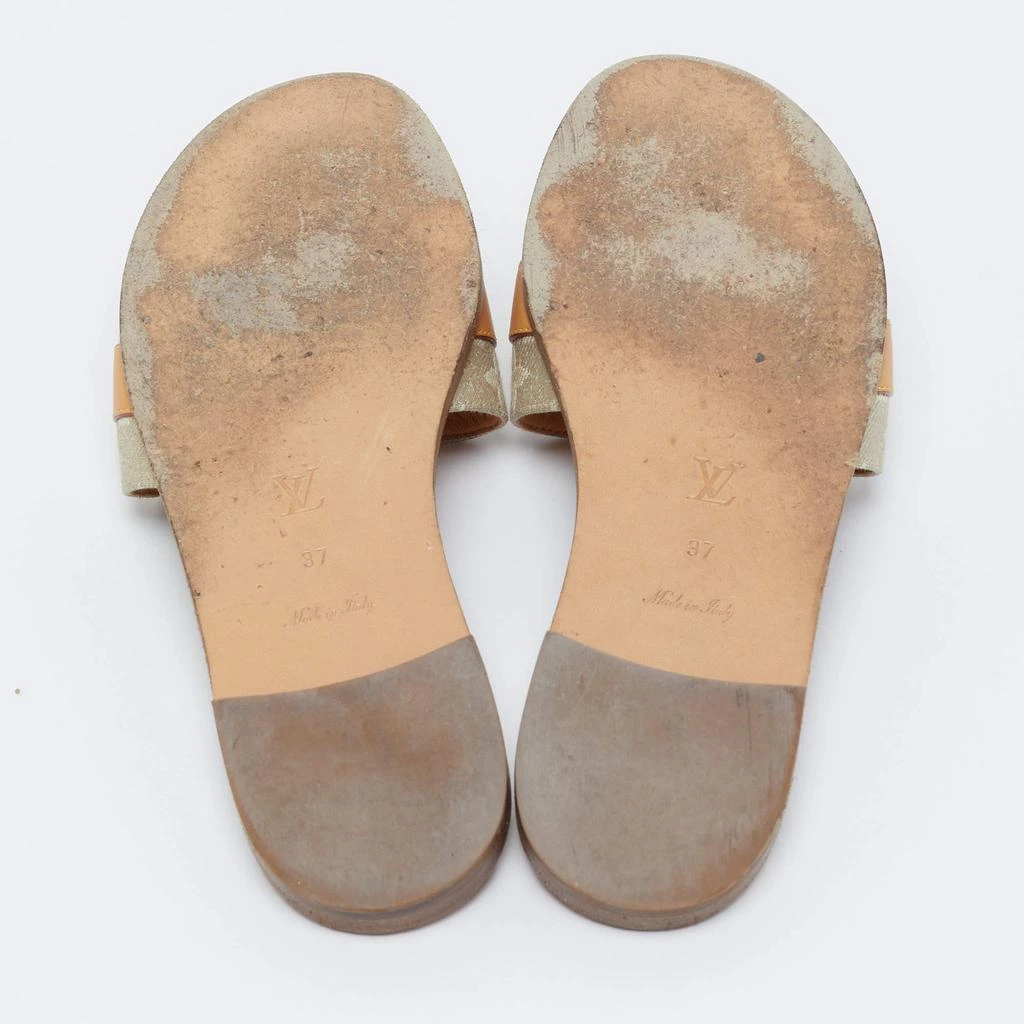 Louis Vuitton Louis Vuitton Brown/Beige Fabric and Leather Lock It Flat Sandals Size 37 6