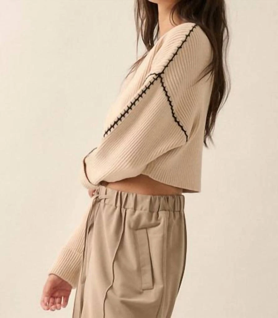PROMESA Stitch Perfect Cropped Blanket Stitch Sweater In Cream 2