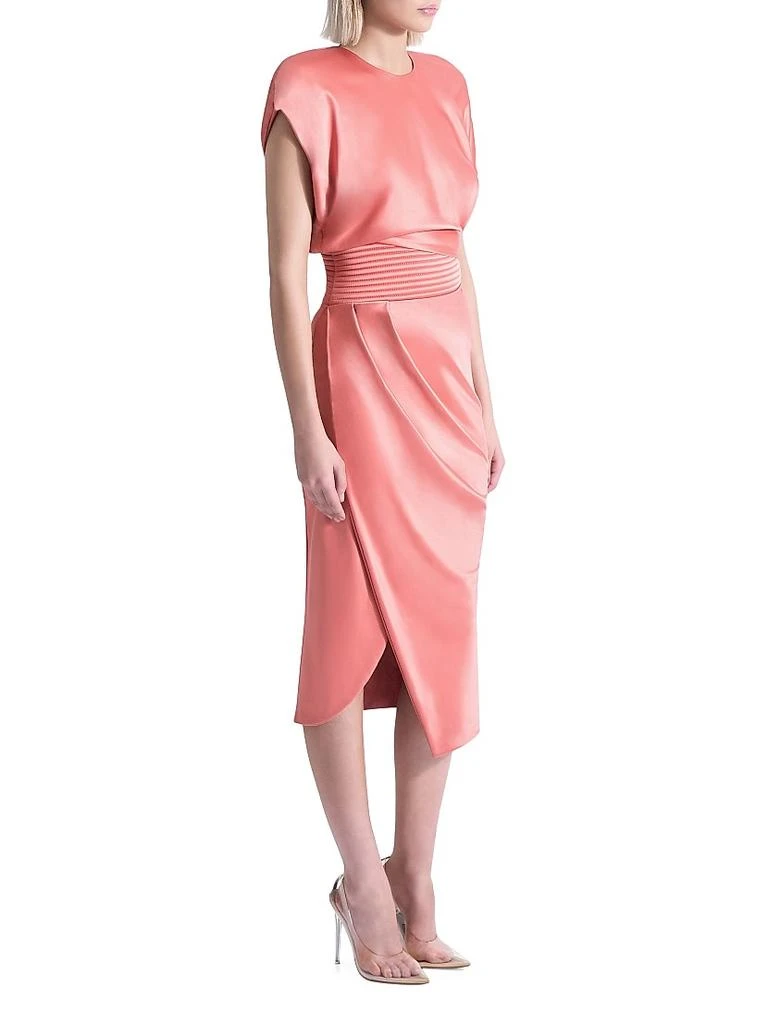 Zhivago Bond Satin Pleated Asymmetric Midi-Dress 5