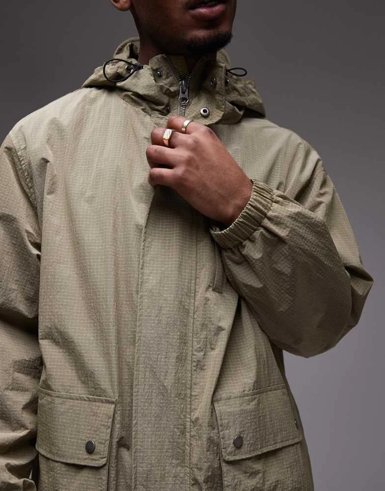Topman Topman lightweight ripstop parka jacket in khaki 3