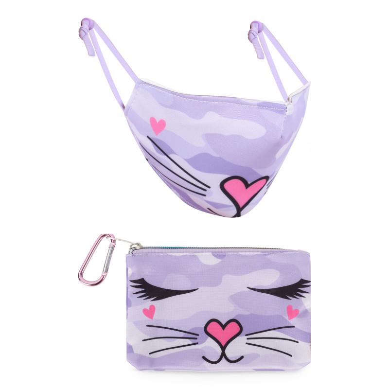 OMG! Accessories Kitten camouflage face mask with bag in purple