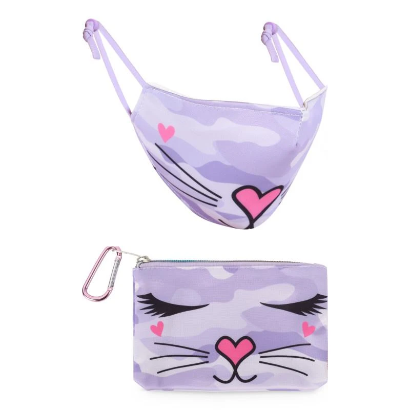 OMG! Accessories Kitten camouflage face mask with bag in purple 1