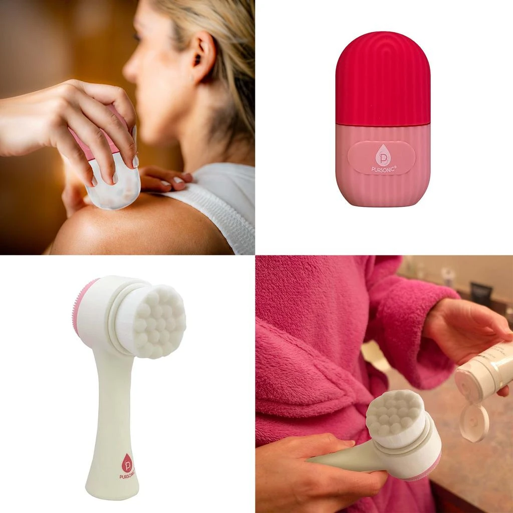 PURSONIC Perfect Skincare Duo: Ice Cube Facial Roller Massager for Face, Eyes, and Neck & Dual Sided Facial Cleansing Brush 3