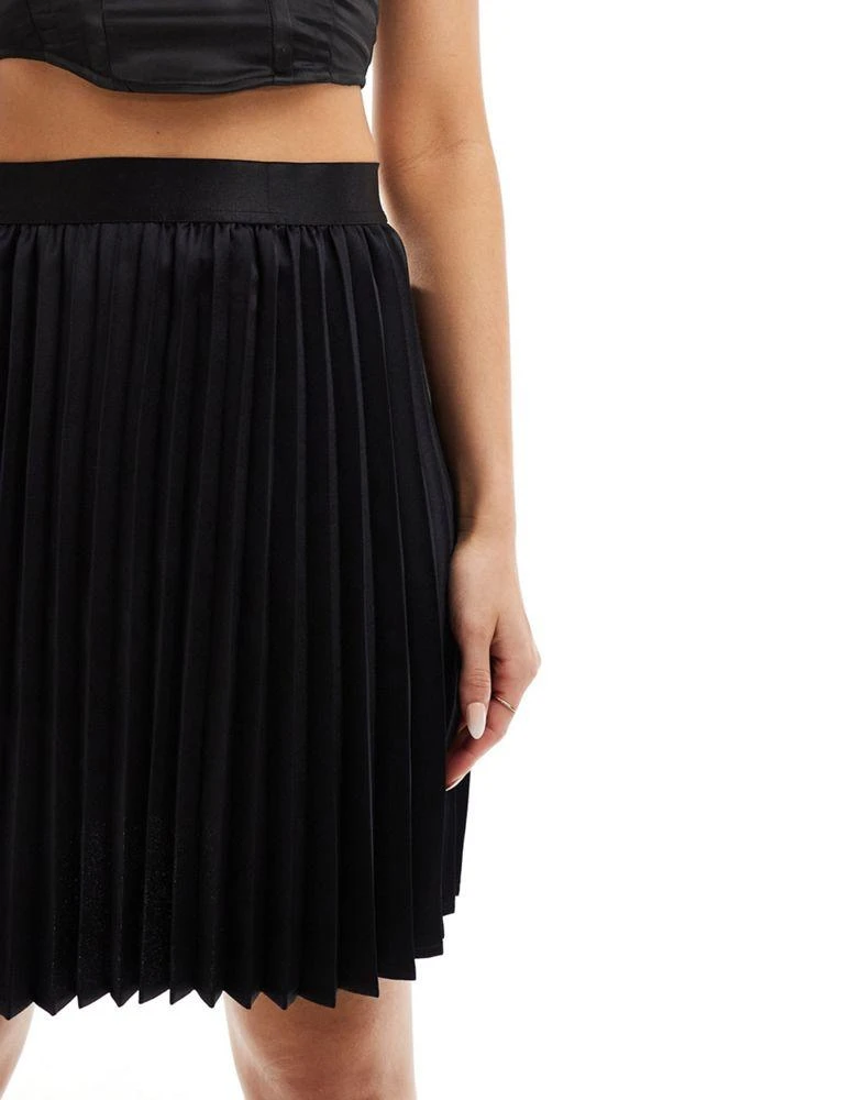 Y.A.S. YAS satin pleated mini skirt in black - BLACK 4