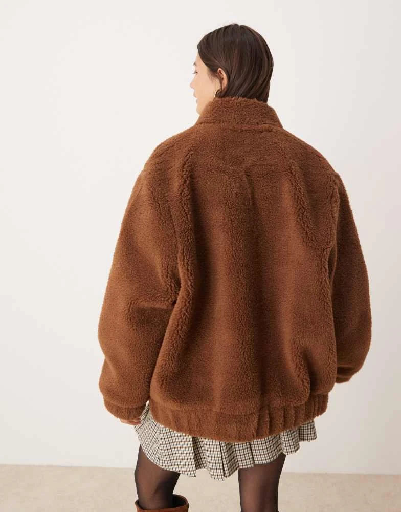 Miss Selfridge Miss Selfridge oversized borg bomber in tan 4