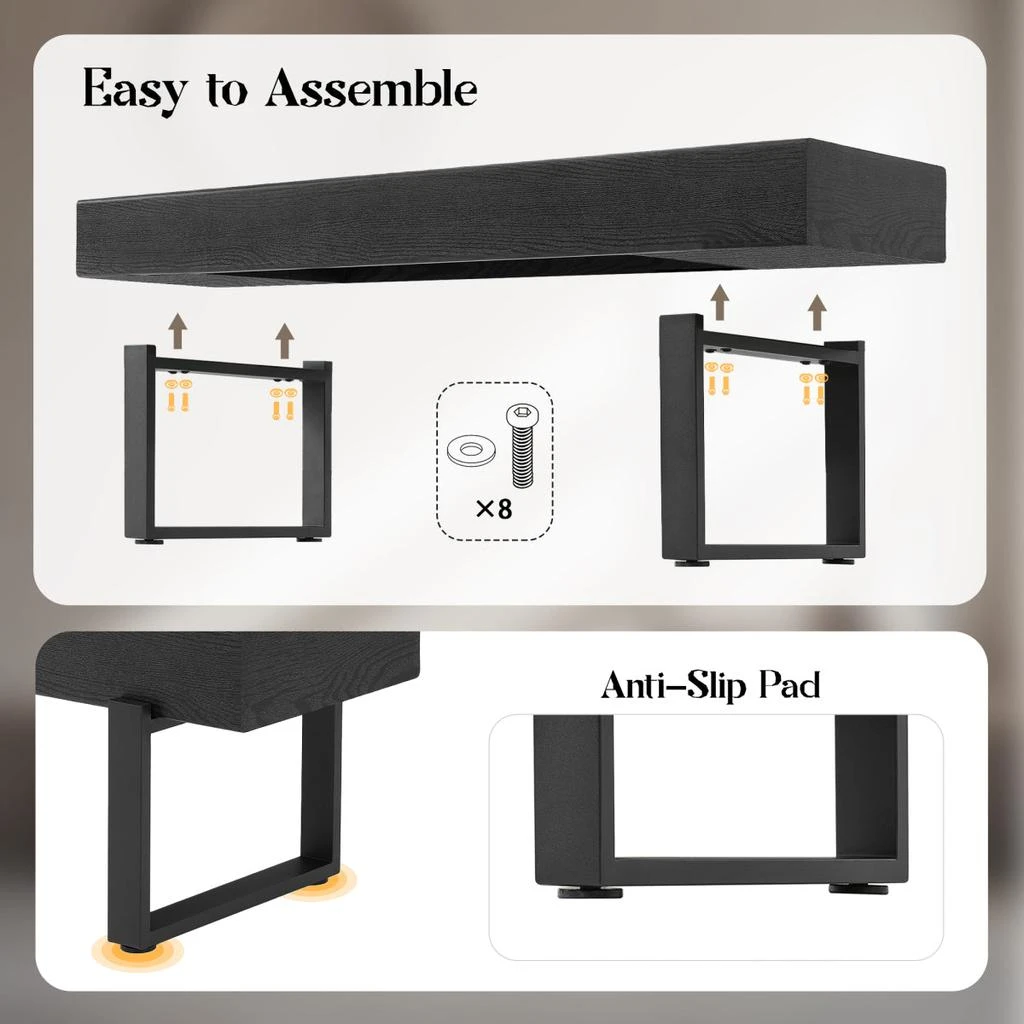 Streamdale Furniture Streamdale 59" Wood Bench for Bedroom, Farmhouse Kitchen Table Benches, Modern Shoe Bench, Black 4