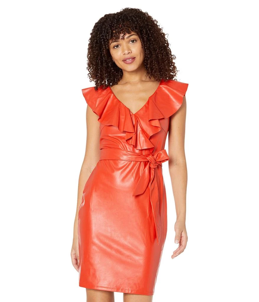 Bebe Faux Leather Ruffle Wrap Dress 1